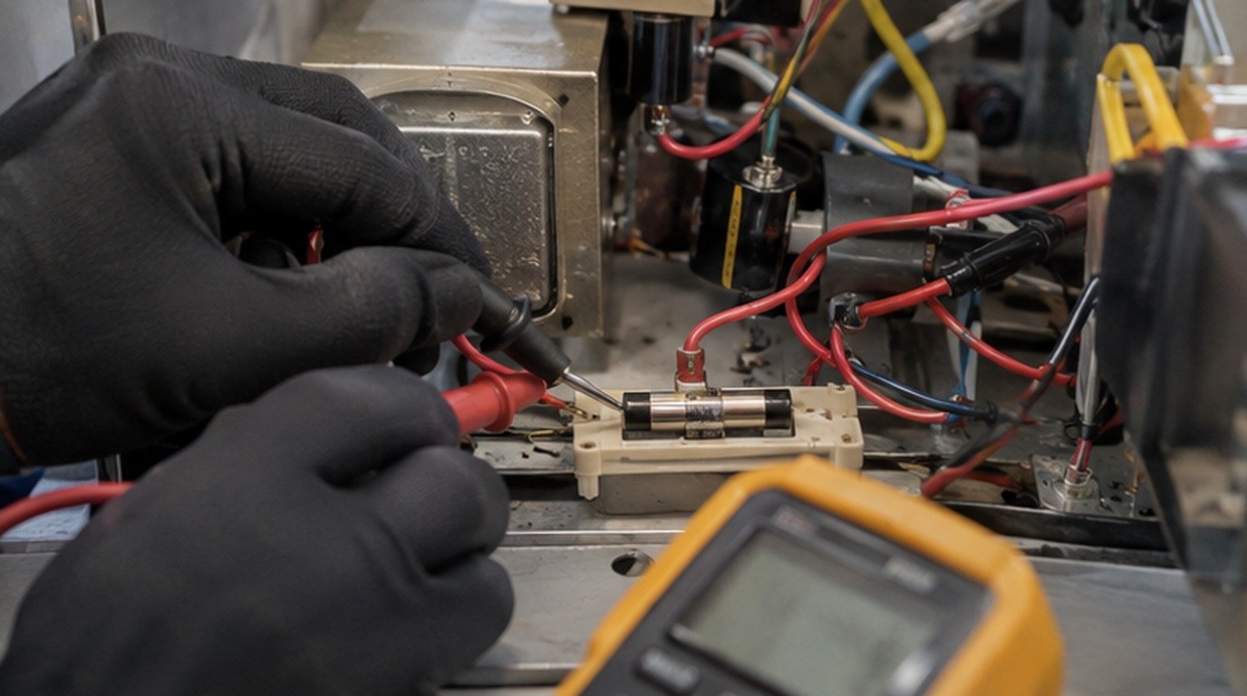 Conserto de micro-ondas em Jundiaí‑SP: teste do fusível e do diodo de alta tensão