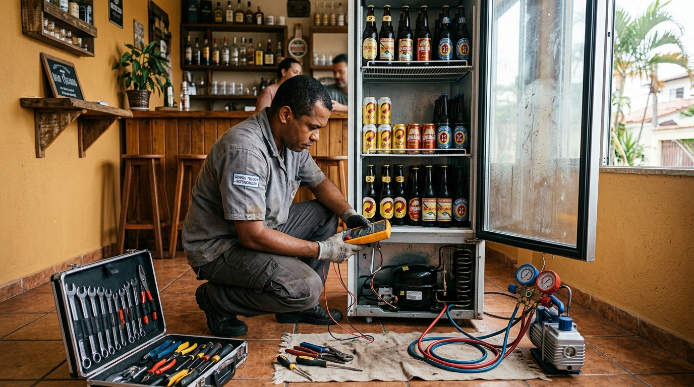 Substituição do termostato de uma cervejeira no Rami, Jundiaí‑SP